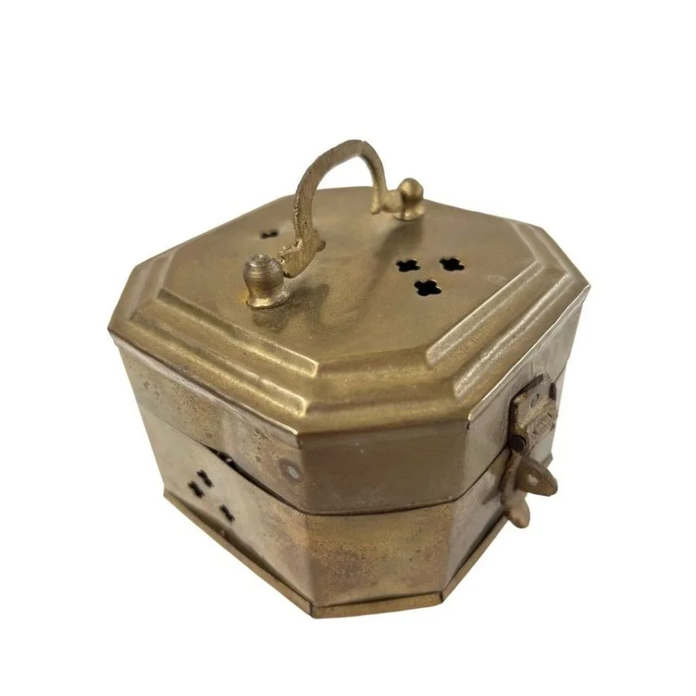 Hosley Solid Brass Cricket Box Hinged Trinket Box Metal Handle